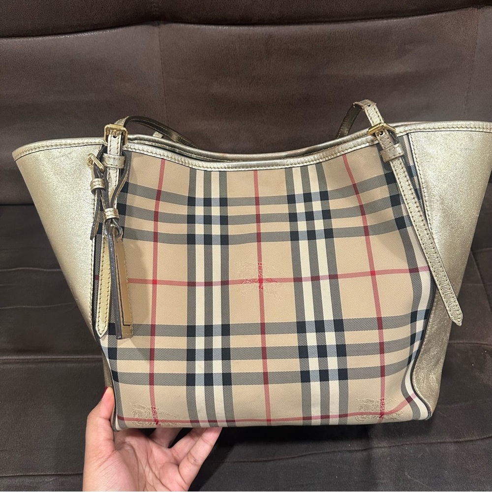 💯 Authentic RARE Burberry Canterbury Horseferry Check Tote Gold Purse Handbag - Picture 8 of 17